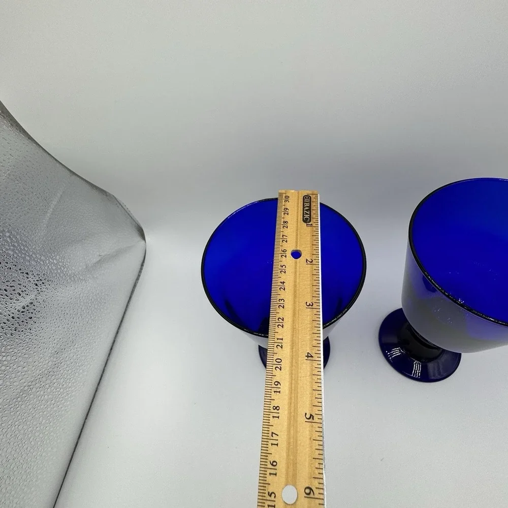 Set of 2 Cobalt Blue Stemmed Goblets‎ Wine Water Glasses 8